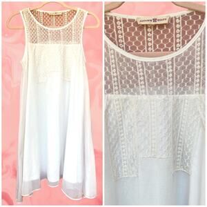 Altar’d State white shirt dress with lace and embroidered accent top, layered